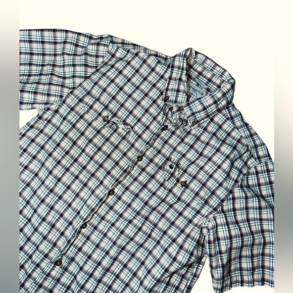 Carhartt tan/blk/red‎ plaid short Sleeve men’s button-up 2front pocket M shirt - Picture 3 of 8